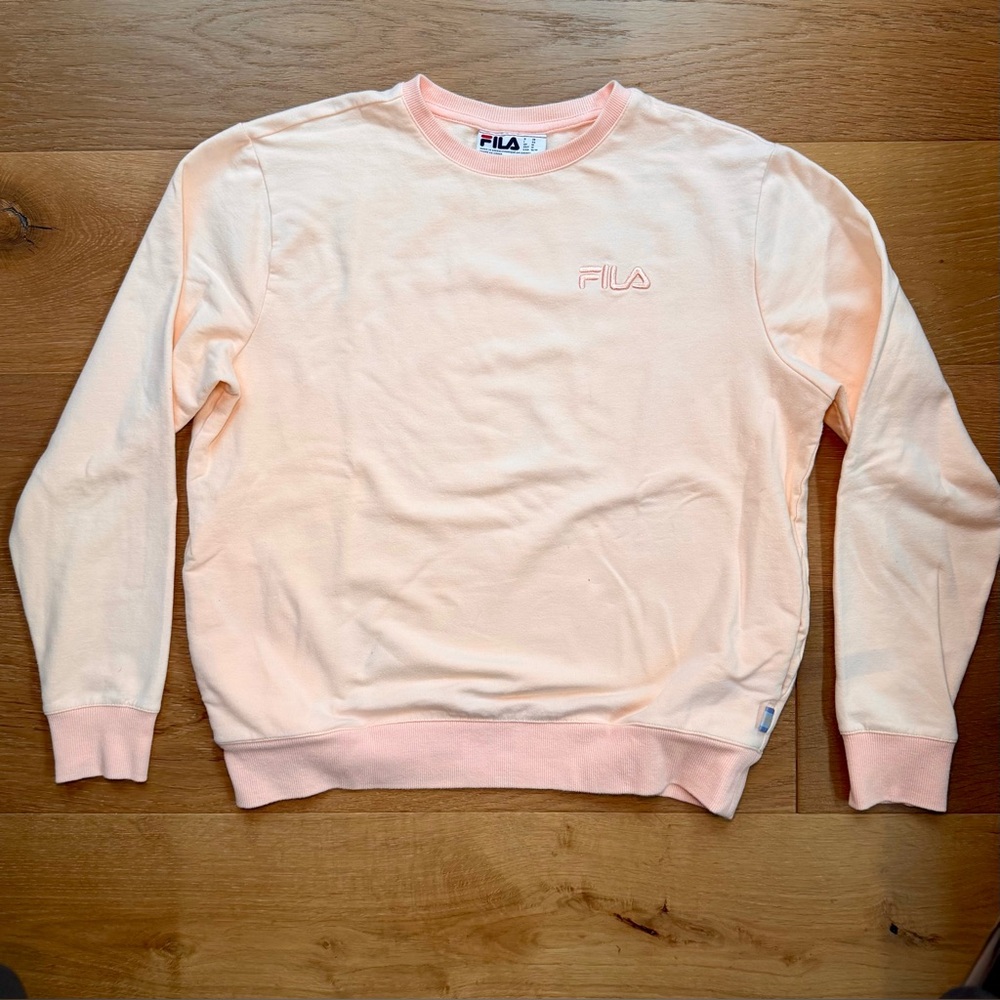 Fila Crewneck Sweatshirt Peach Pastel Embroidered Logo Pockets Wms M Oversized